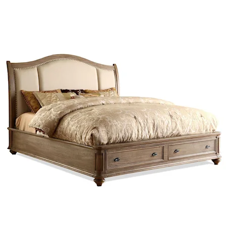 California King Upholstered Headboard Bed with Storage Footboard